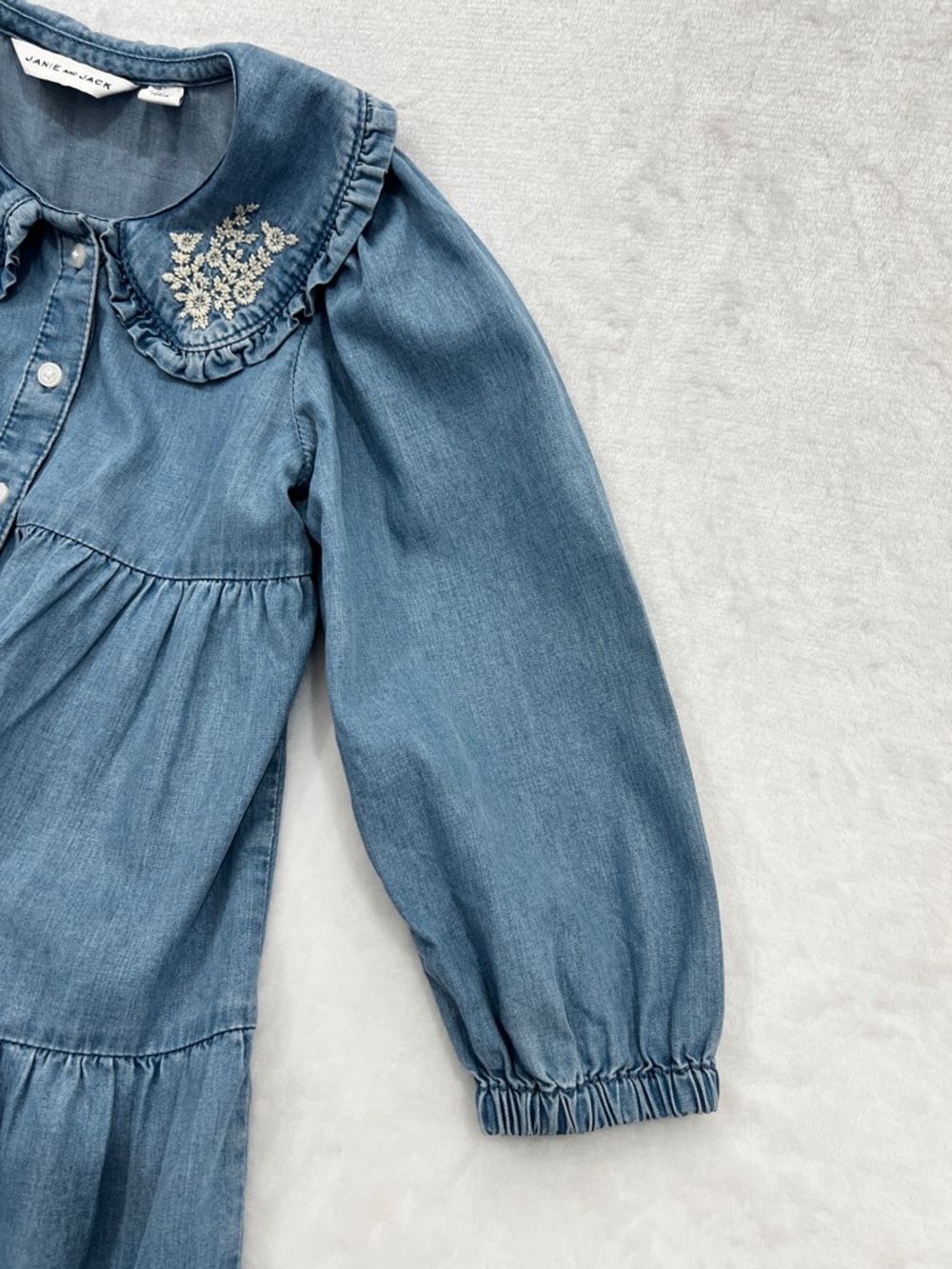 Janie And Jack The Statement Embroidery Collar Dress Soft Denim Girls Size 4 - Picture 5 of 9